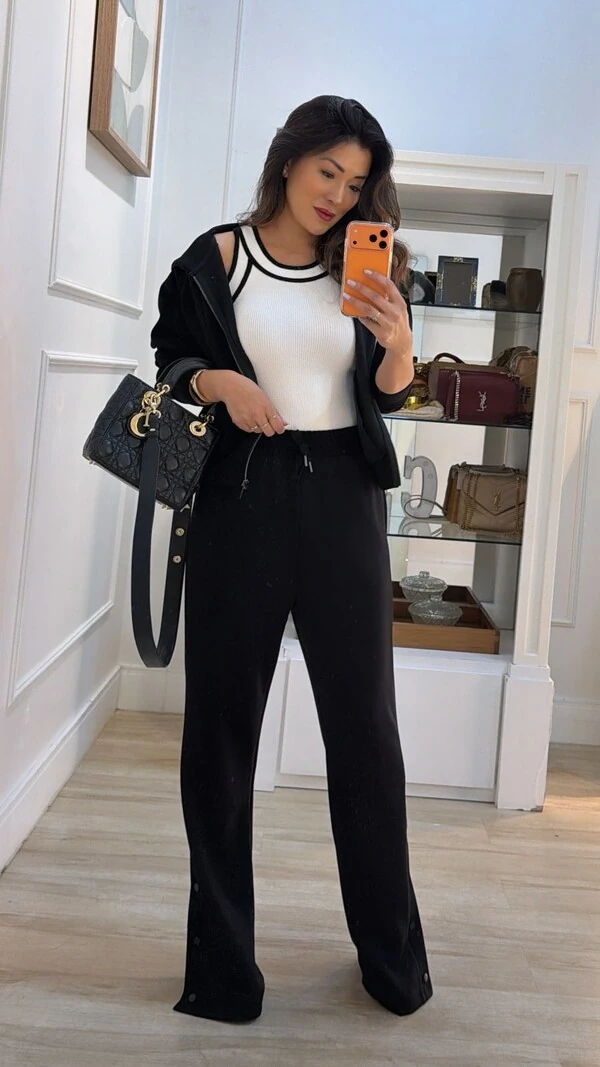 Conjunto Moletom Detalhe Canelado Jhenifer Botões Na Barra