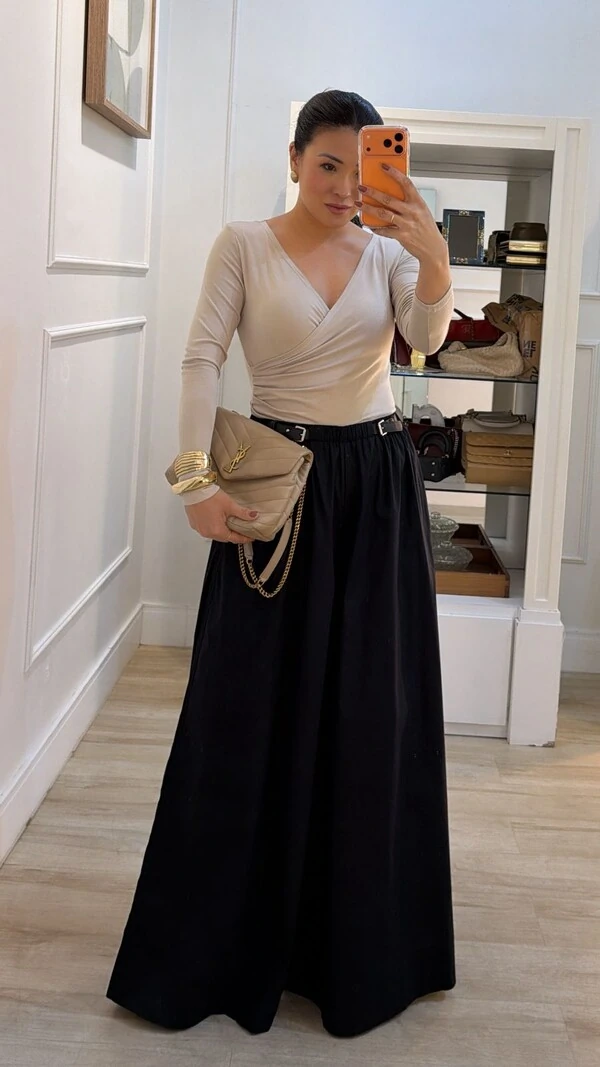 Blusa De Malha Decote V Transpassado Lina Mangas Longas