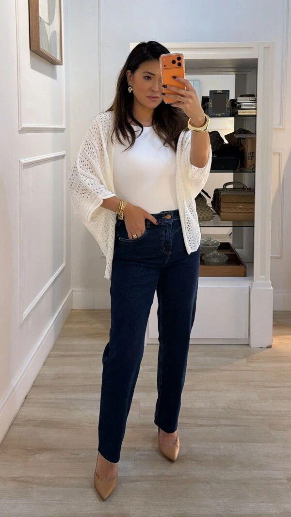 PRÉ-VENDA DATA ESTIMADA DE ENVIO 21/03 Kimono Tricot Vazado Fabi Mangas 3/4