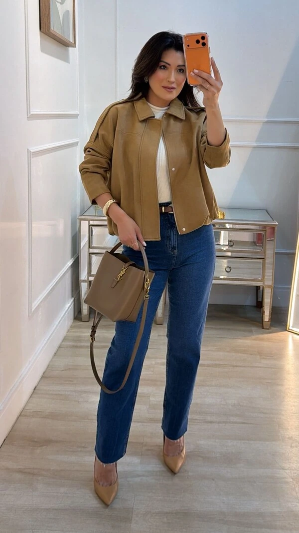 Jaqueta Casaco Balonê Suede Mirelle Martingalê Nos Ombros