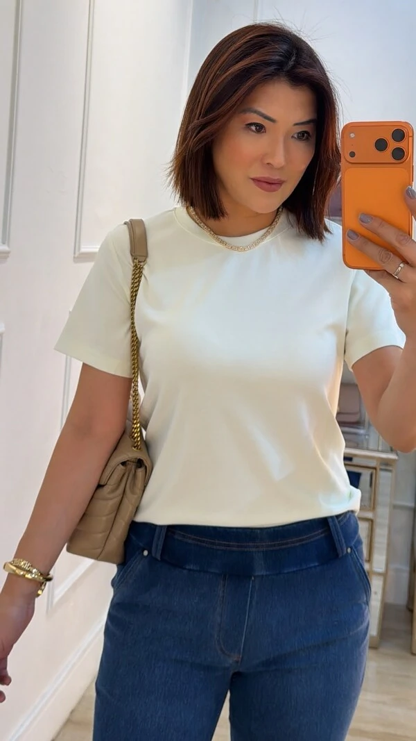 Blusa De Malha Thelma Gola Careca E Mangas Curtas