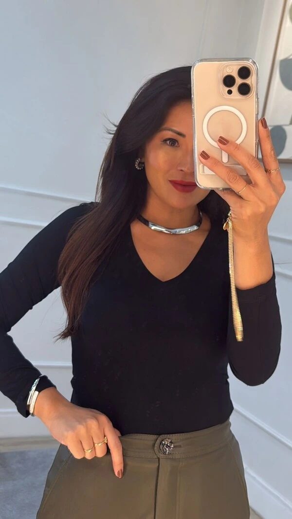 Blusa Mlalha Decote V Zoe Mangas Longas