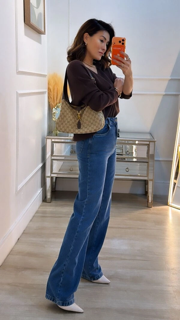 Blusa Tricot Ampla Decote V Paola Mangas Longas