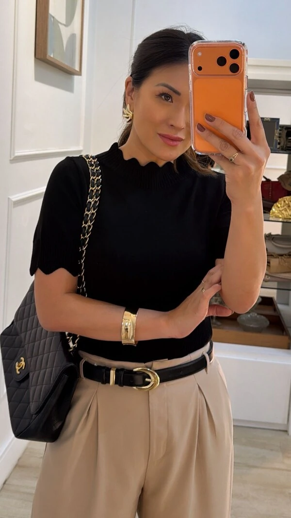 Blusa Tricot Mangas 3/4 Michelle Detalhe Em Nuvem