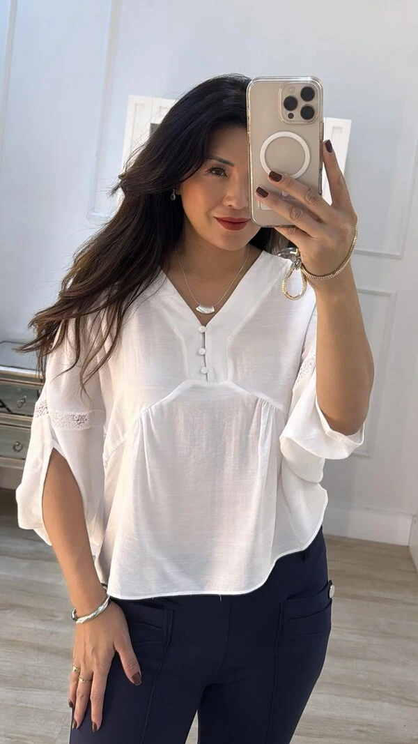 Blusa Morcego Viscose Fabiola Detalhe De Renda