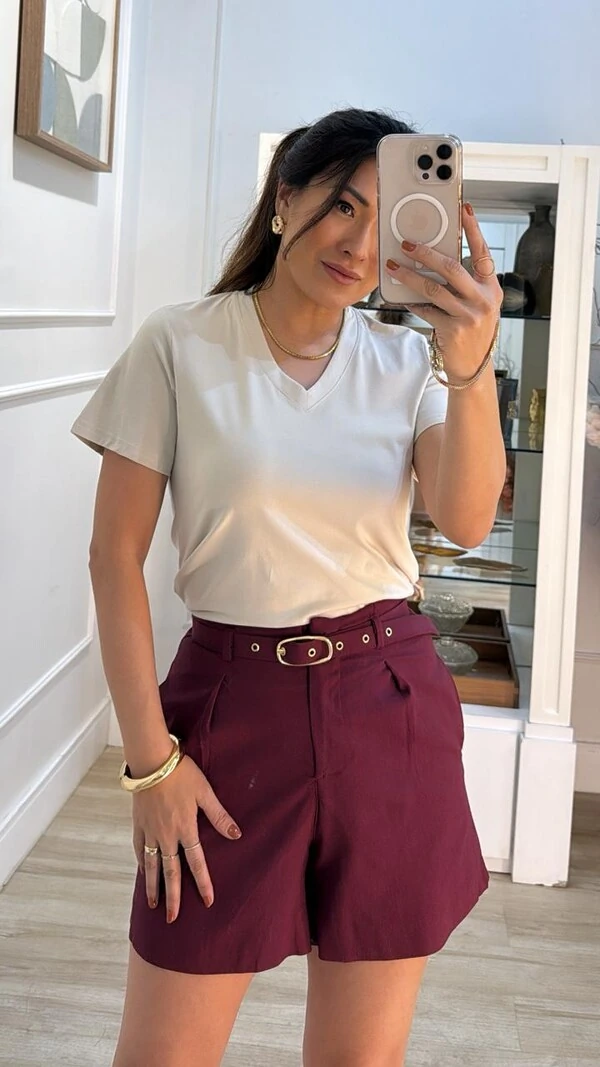 Blusa Malha Decote V Eliza Mangas Curtas