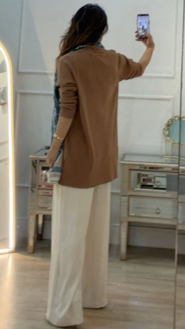 Maxi Cardigan Tricot Canelado Pandora Bolsos Frontais