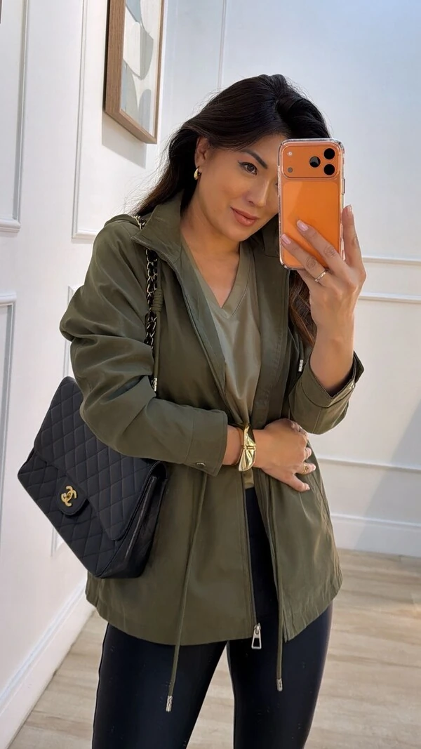 Parka Casaco Aveludado Marie Capuz Removível