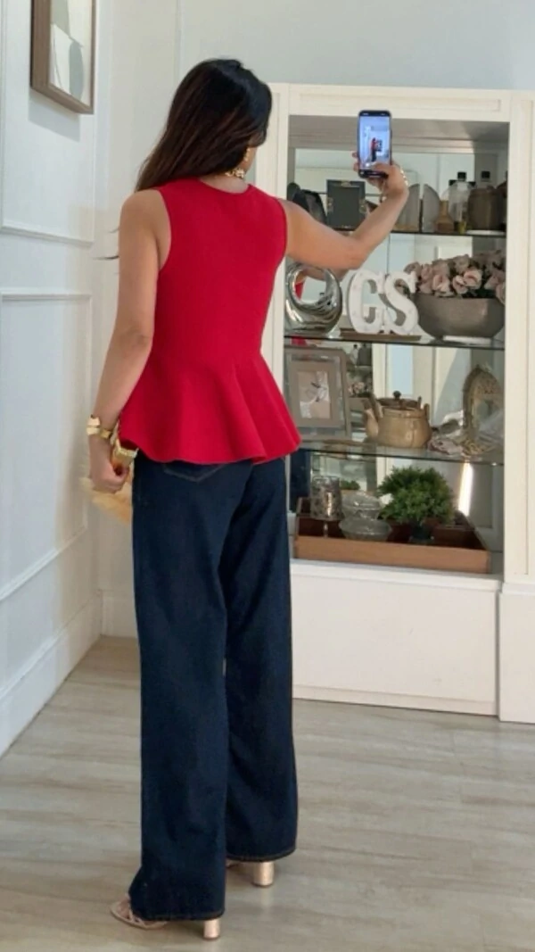 Blusa Regata Alongada Tricot Peplum Jamile