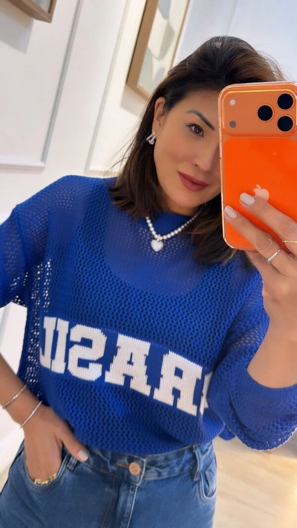 Blusa Tricot Vazada Brasil Amora Mangas Longas