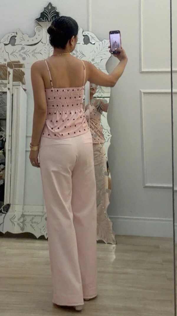 Blusa Regata Peplum Estampa Poá Eloah Decote Coração