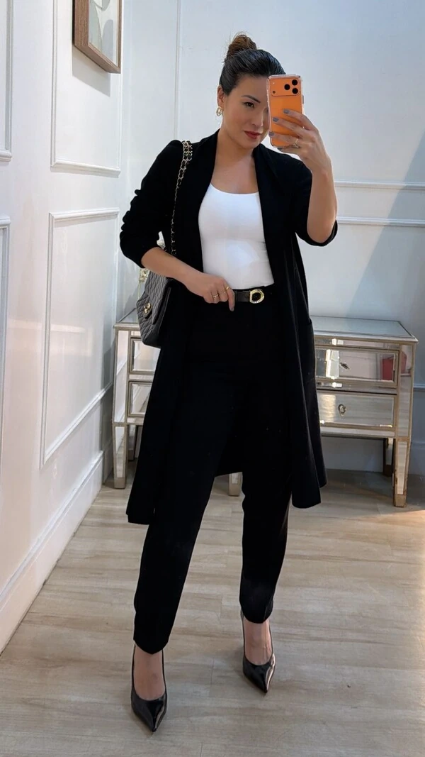 Maxi Cardigan Tricot Eliana Bolsos Quadrados Frontais