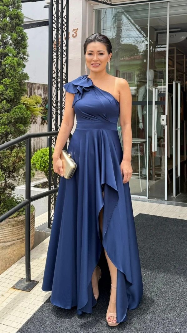 Vestido Longo Ombro Único Renata Fenda Frontal