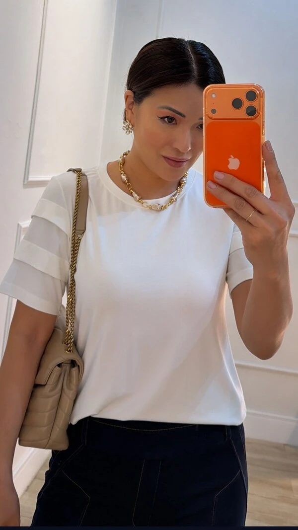 Blusa De Malha Noemi Mangas 3/4 Com Recortes
