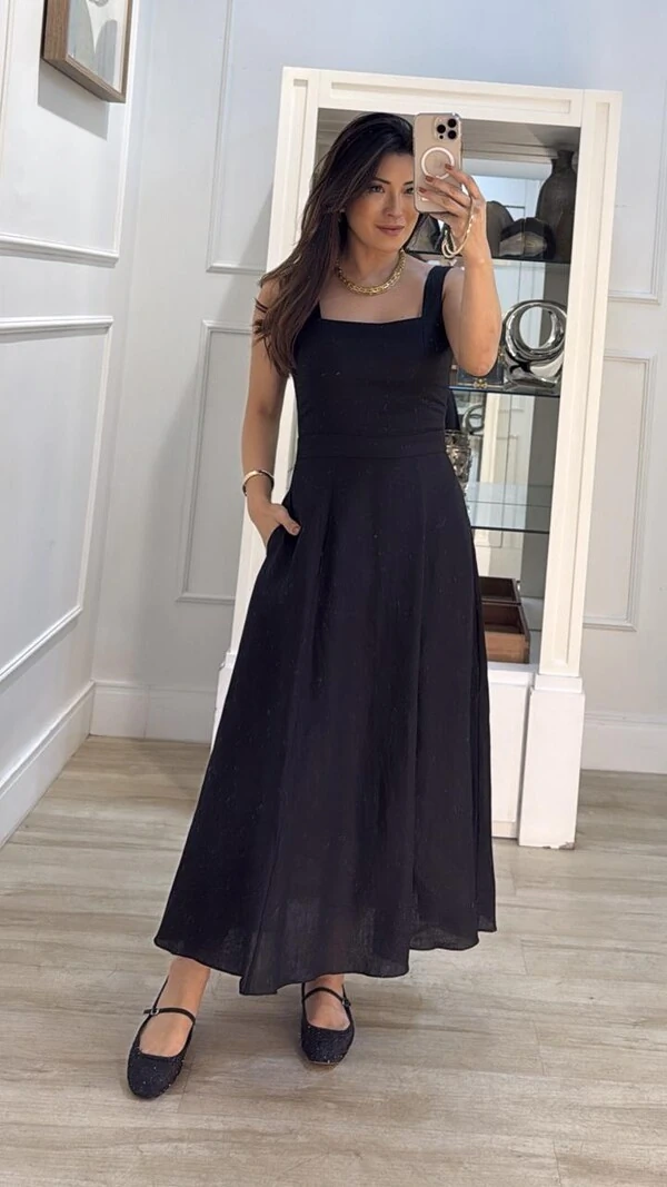 Vestido Midi Evasê Susan Alças Largas