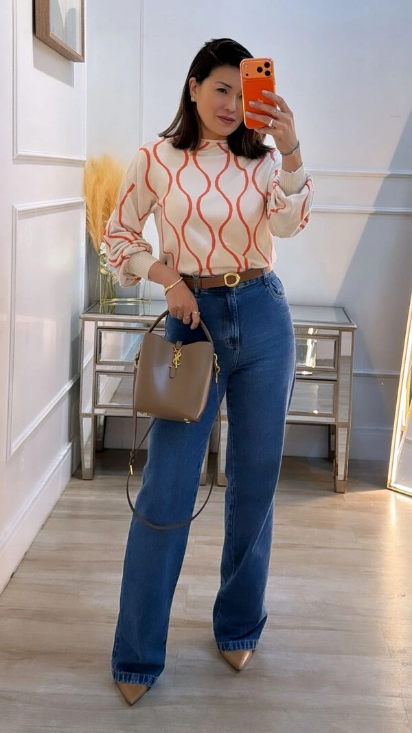 Blusa Tricot Bicolor Simaria Nervuras Onduladas