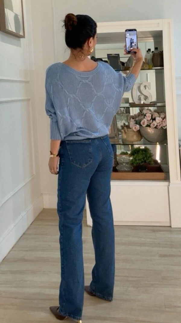 Blusa Morcego Tricot Nádia Punhos Largos Canelados