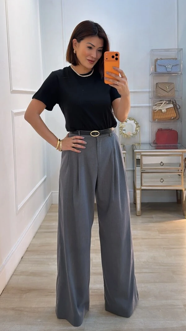 Blusa De Malha Thelma Gola Careca E Mangas Curtas