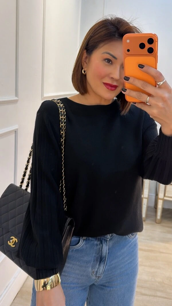 Blusa Tricot Thalita Mangas Bufantes Com Nervuras Caneladas
