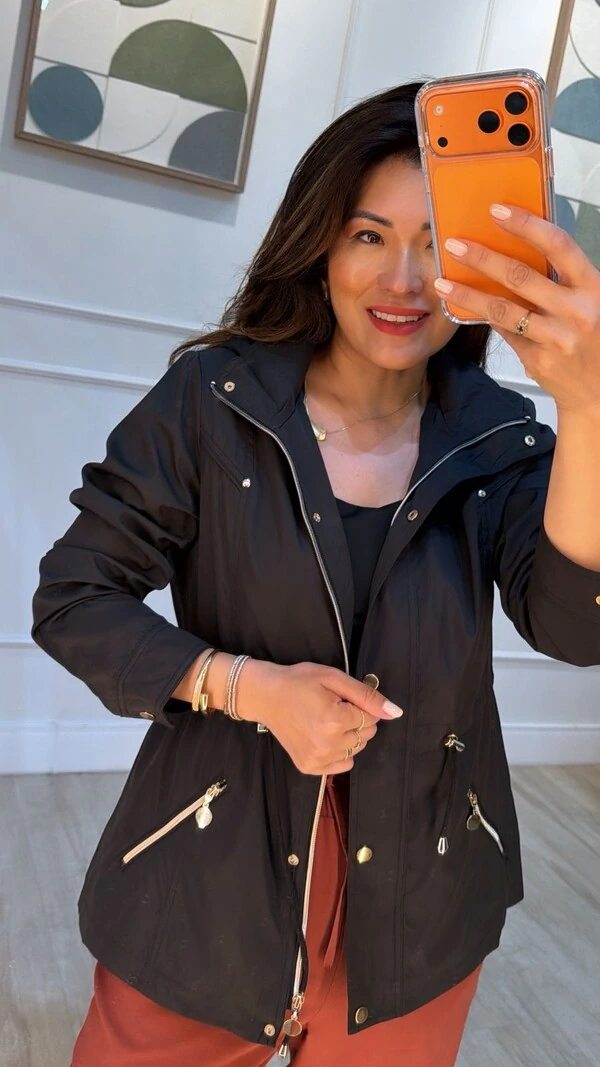 Parka Com Puxadores Reguláveis Na Cintura Luna Botões Dourados