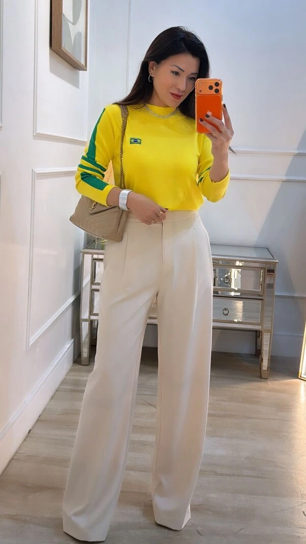 Blusa Tricot Brasil Gola Alta Maju Mangas Longas