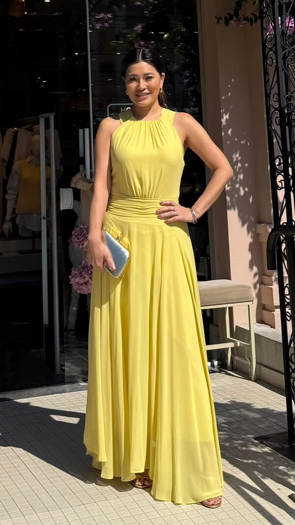 Vestido Longo Chiffon Scarlet Cintura Drapeada