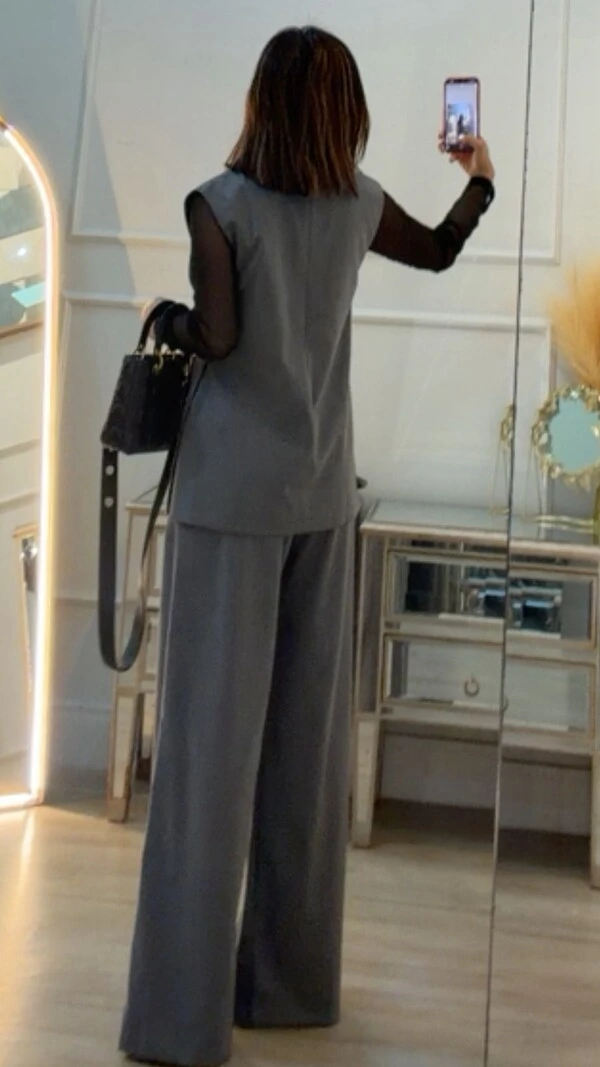 Calça Pantalona Alfaiataria Lindsay Cinto Fino Couro Eco