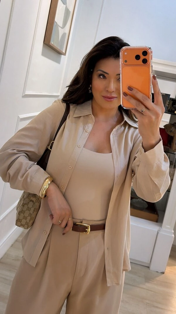 Maxi Camisa Detalhe De Pregas Nos Punhos E Posterior