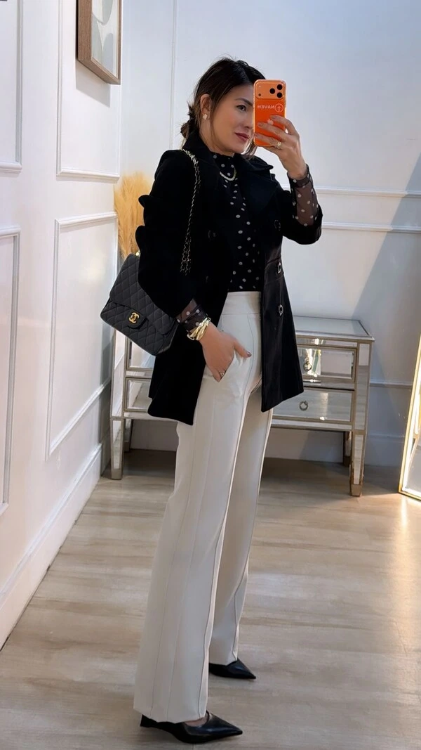 Calça Pantalona Alfaiataria Monica Nervura Frontal