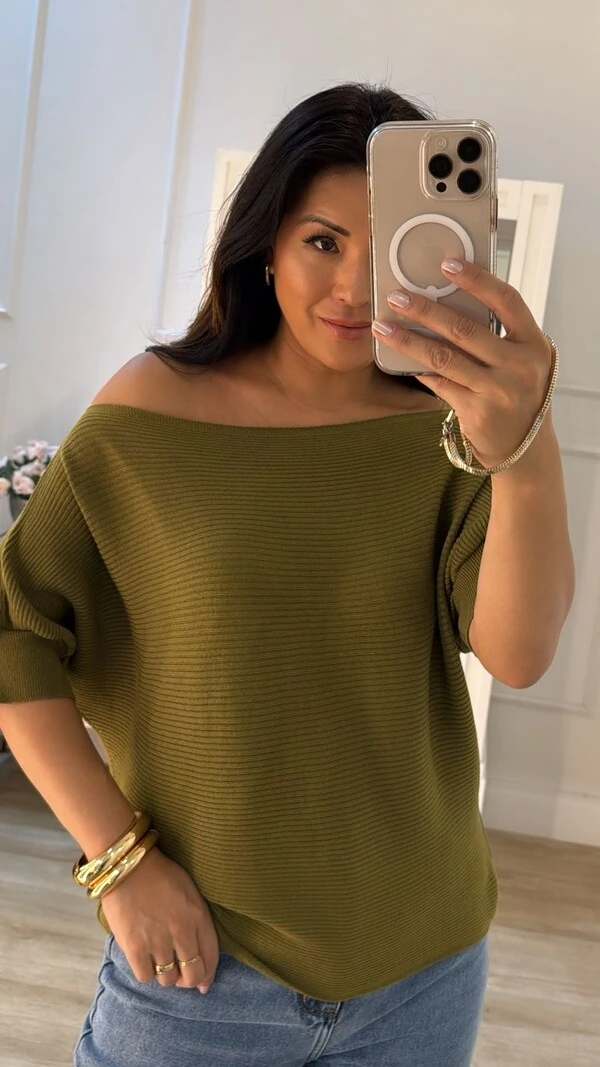 Blusa Tricot Amplo Canelados Horizontais Heloize Mangas 3/4 Com Punhos