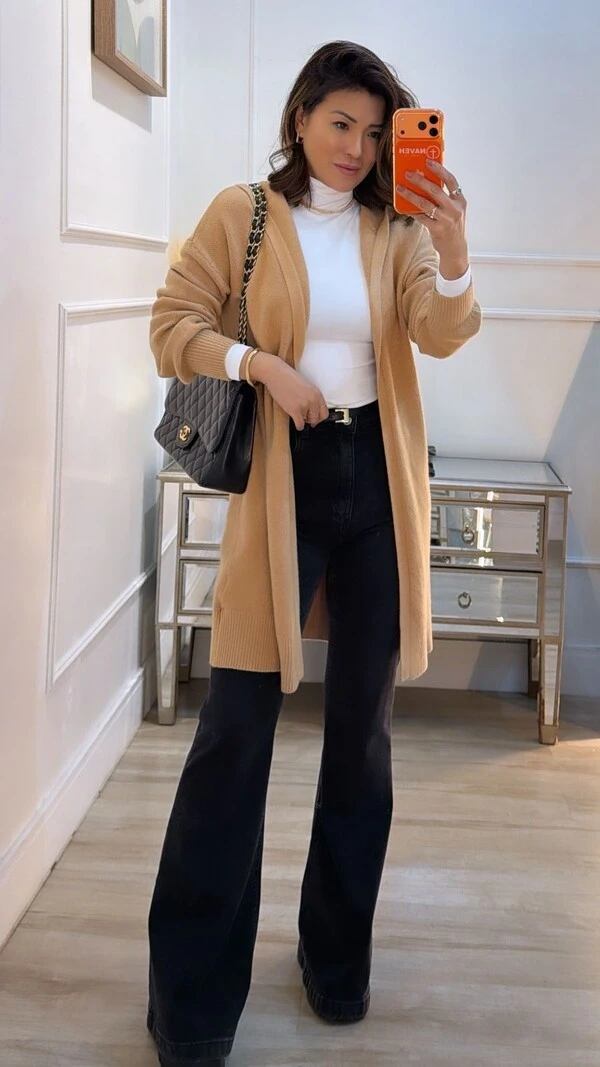 Maxi Cardigan Tricot Anabel Com Capuz