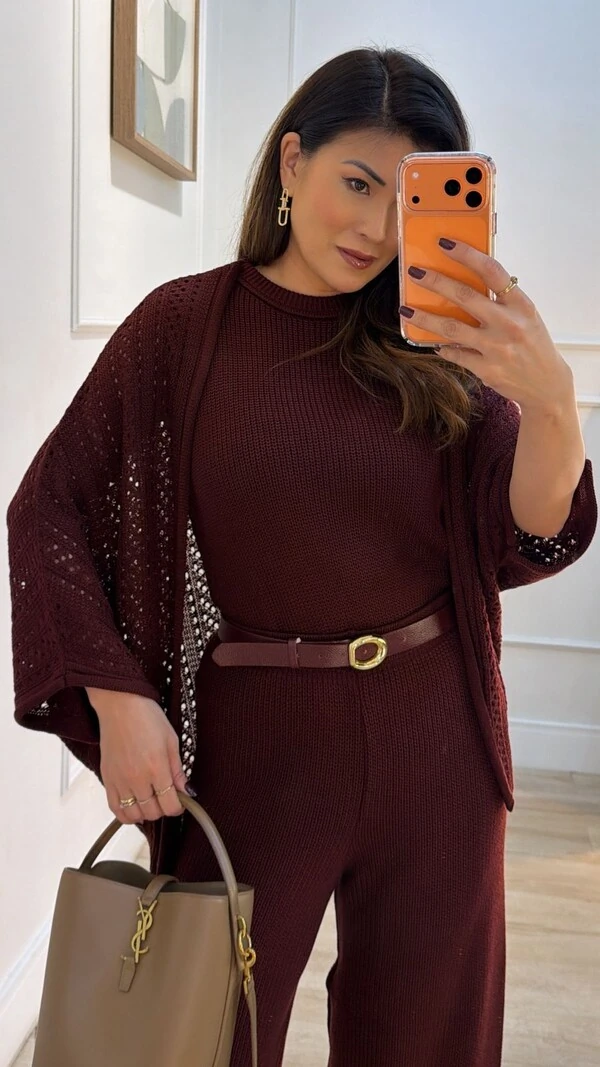 PRÉ-VENDA DATA ESTIMADA DE ENVIO DIA 24/04 Kimono Tricot Vazado Fabi Mangas 3/4