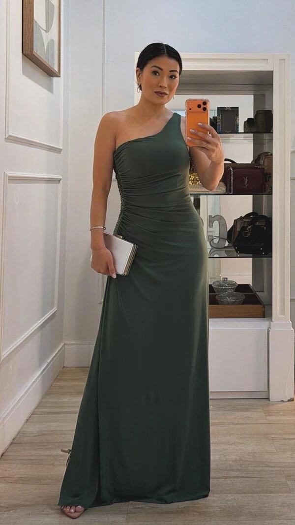 Vestido Longo Drapeado Cris Ombro Único