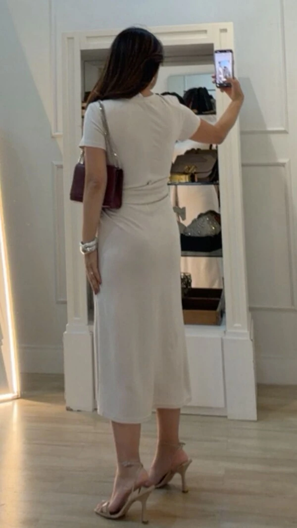 Vestido Midi Malha Aysha Cinto Faixa Fixo Com Amarração