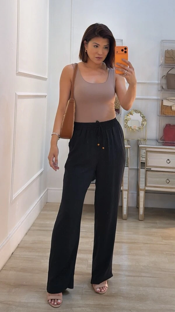 Calça Pantalona Sarah Pala Larga Com Amarração