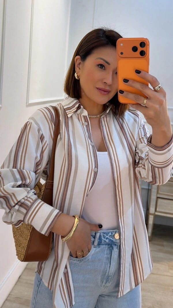 Maxi Camisa Listrada Aylla Listras Com Pespontos Texturizados