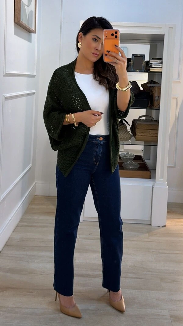 PRÉ-VENDA DATA ESTIMADA DE ENVIO 21/03 Kimono Tricot Vazado Fabi Mangas 3/4