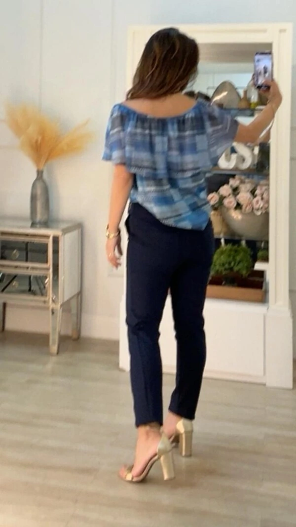 Blusa Ombro A Ombro Com Babado Estampada Renata