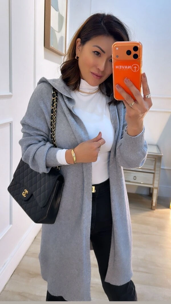 Maxi Cardigan Tricot Anabel Com Capuz