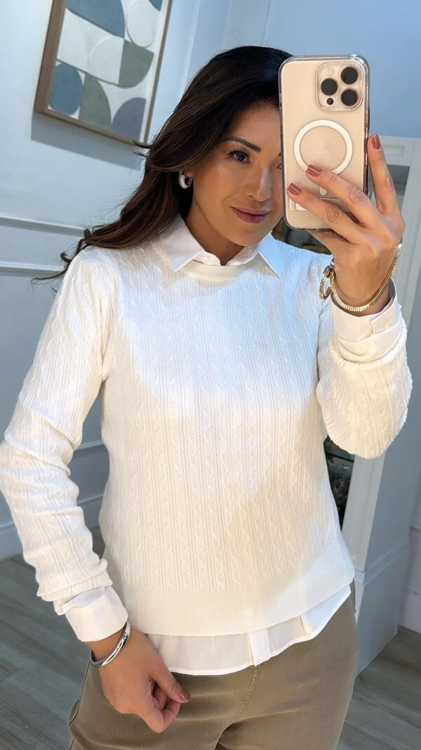 Blusa Tricot Wendy Trançados Texturizados E Entremeios Pela Peça