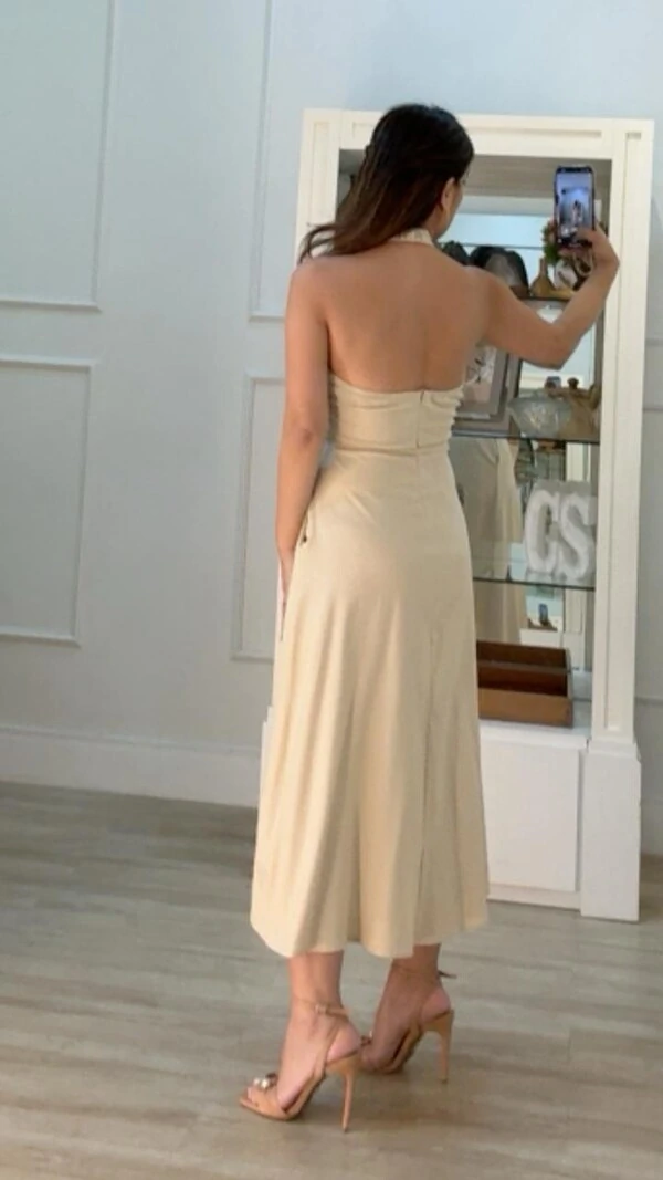 Vestido Midi Frente Única Agatha Bolsos Frontais