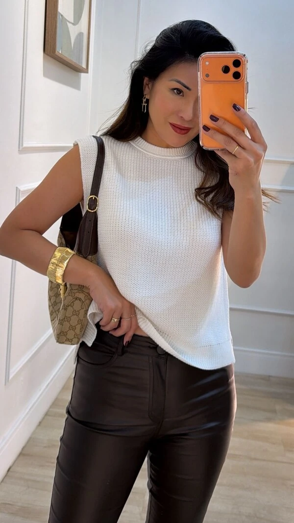 Blusa Regata Tricot Natasha Gola Careca