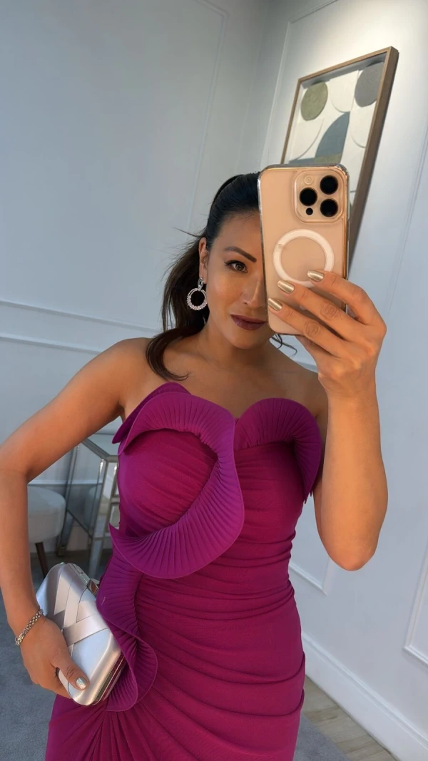 Vestido Longo Tulê Gabriella Tomara Que Caia Com Babados