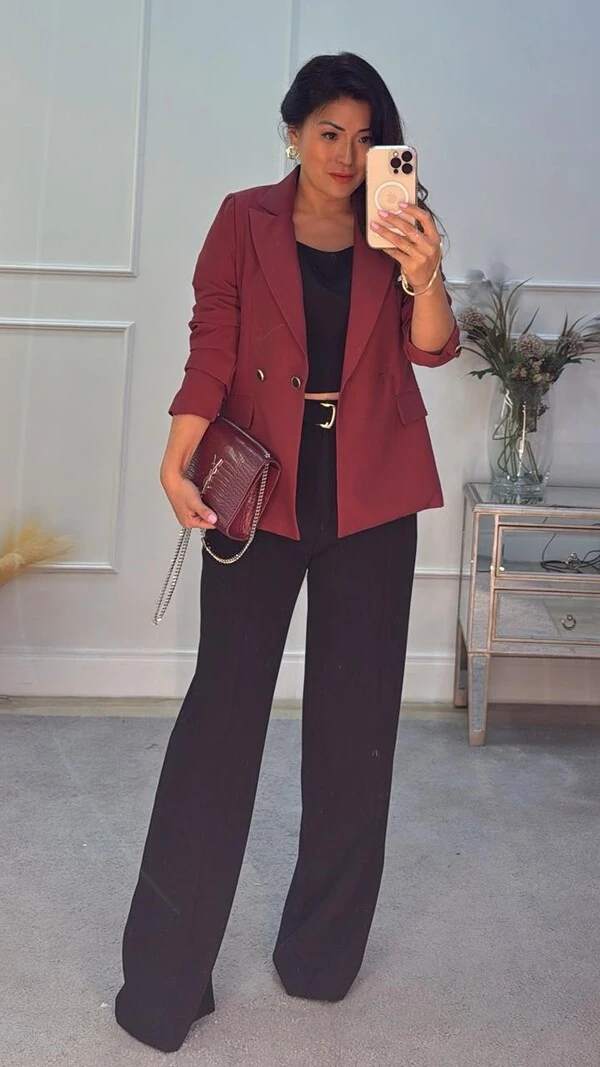Blazer Alfaiataria Botões Duplos Forrados Com Detalhe Dourado