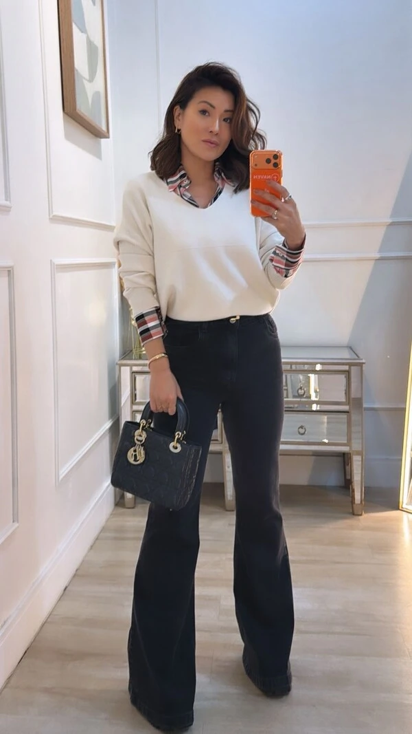 Blusa Tricot Ampla Decote V Paola Mangas Longas