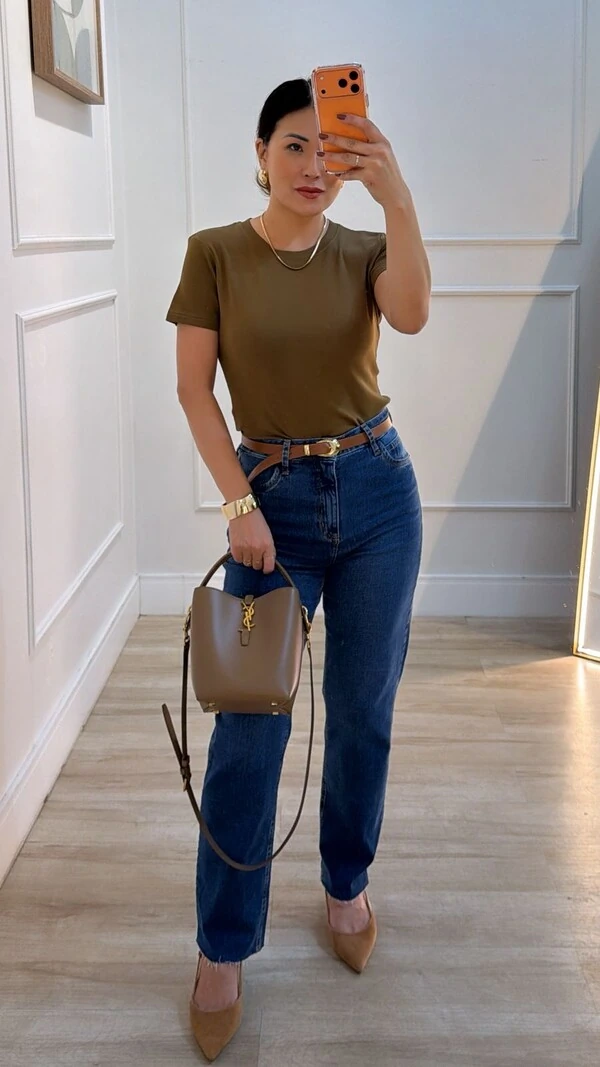 Blusa De Malha Bruna Mangas Curtas