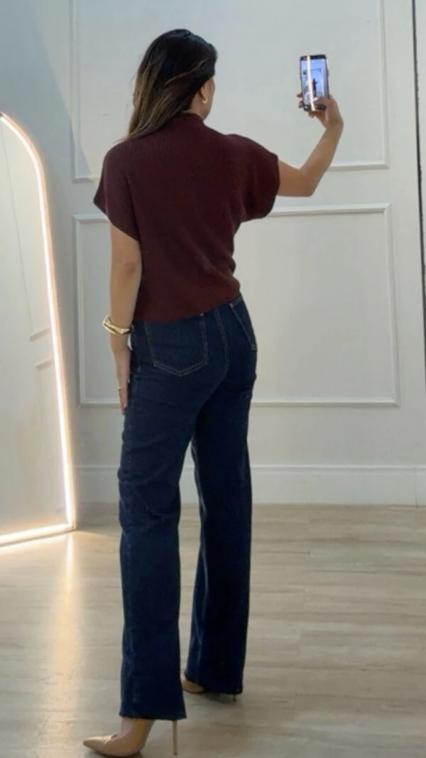 Blusa Tricot Ampla Giulia Gola Alta Enrolado