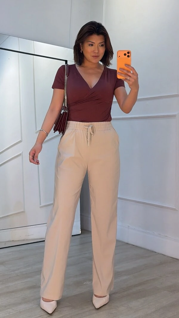 Calça Pantalona Kelly Pala Larga Com Amarração Frontal