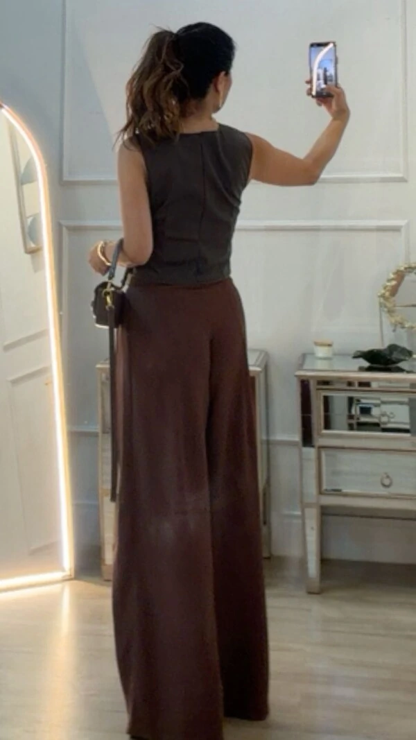 Calça Twill Detalhe De Sobreposição Catherine Pregas Frontais