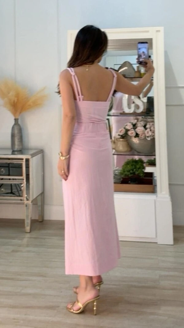 Saia Midi Caroline Tripla Corda Detalhada Lateral